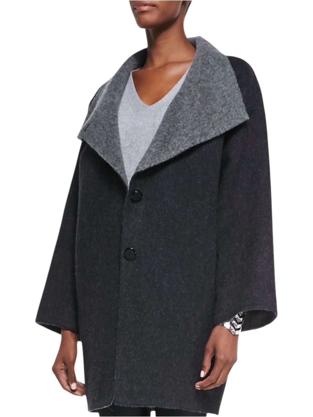 Eileen Fisher Womens Alpaca Wool Blend Cocoon Coat Sz M Minimalist Oversized